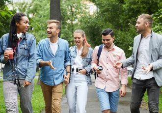 Students walking and chatting